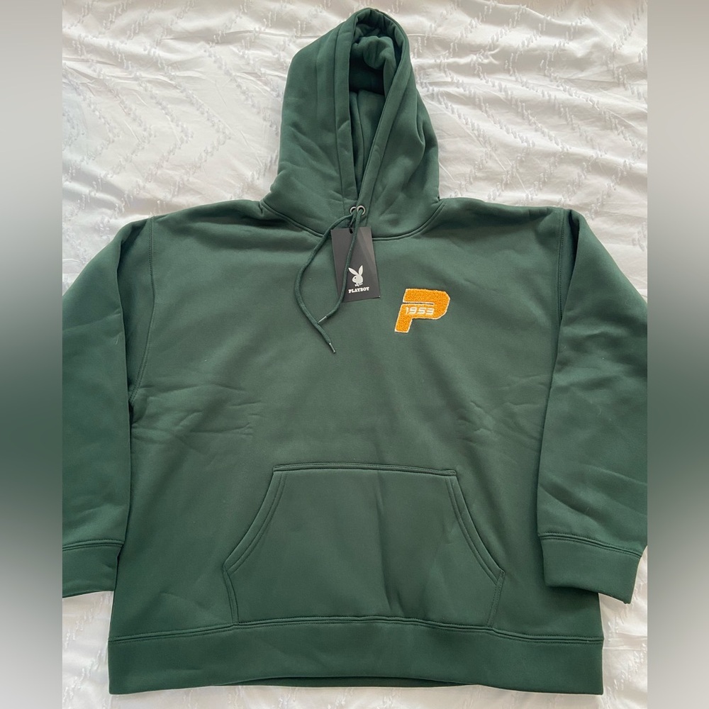 PLAYBOY Dark Green Hoodie with Orange Emblem